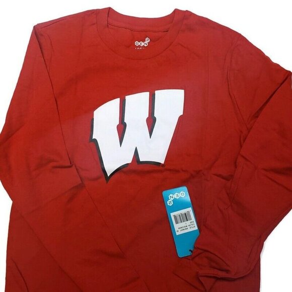 NCAA Wisconsin Badgers Team Logo Long Sleeve T-Shirt Youth Boys L (14/16) Red - Picture 1 of 4